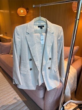 Ann Taylor Light Cream Double-Breasted Blazer and slacks NWT